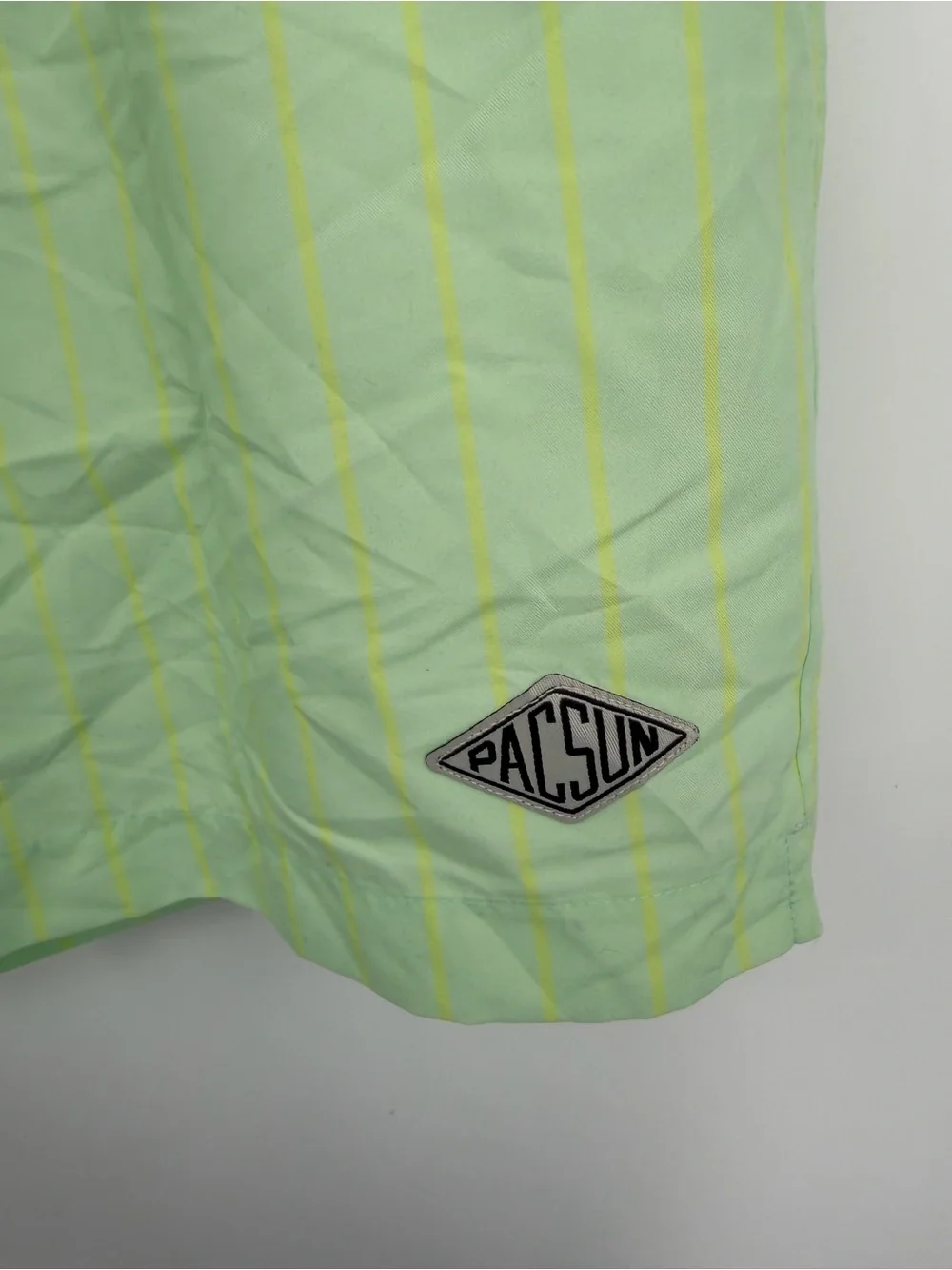 PacSun Light Green Swim Trunks with Yellow Pinstripes